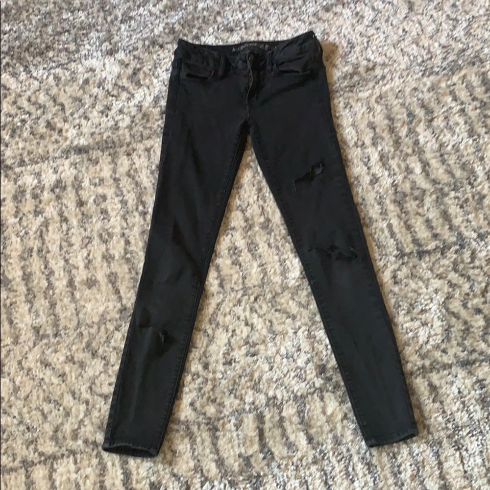 Black distressed - stretchy jeans